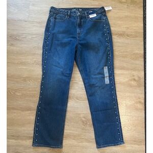 NWT Old Navy Extra High Rise Straight Jeans Studded Dark Wash Size 14